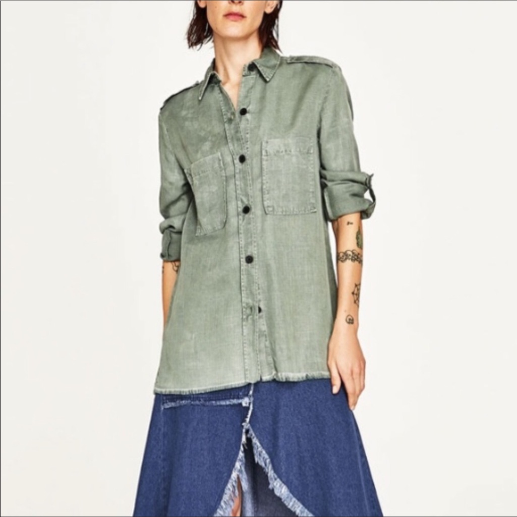 Military Button Down Top